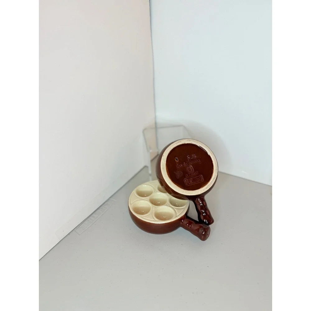 Emile Henry France Ceramic Escargot Dishes Set of 2 Brown Cream 6 Well SJ5 50.06